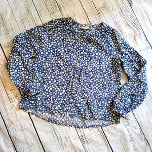 A.n.a. Blue Pheasant Top Women Size S White Flowers Long Sleeves